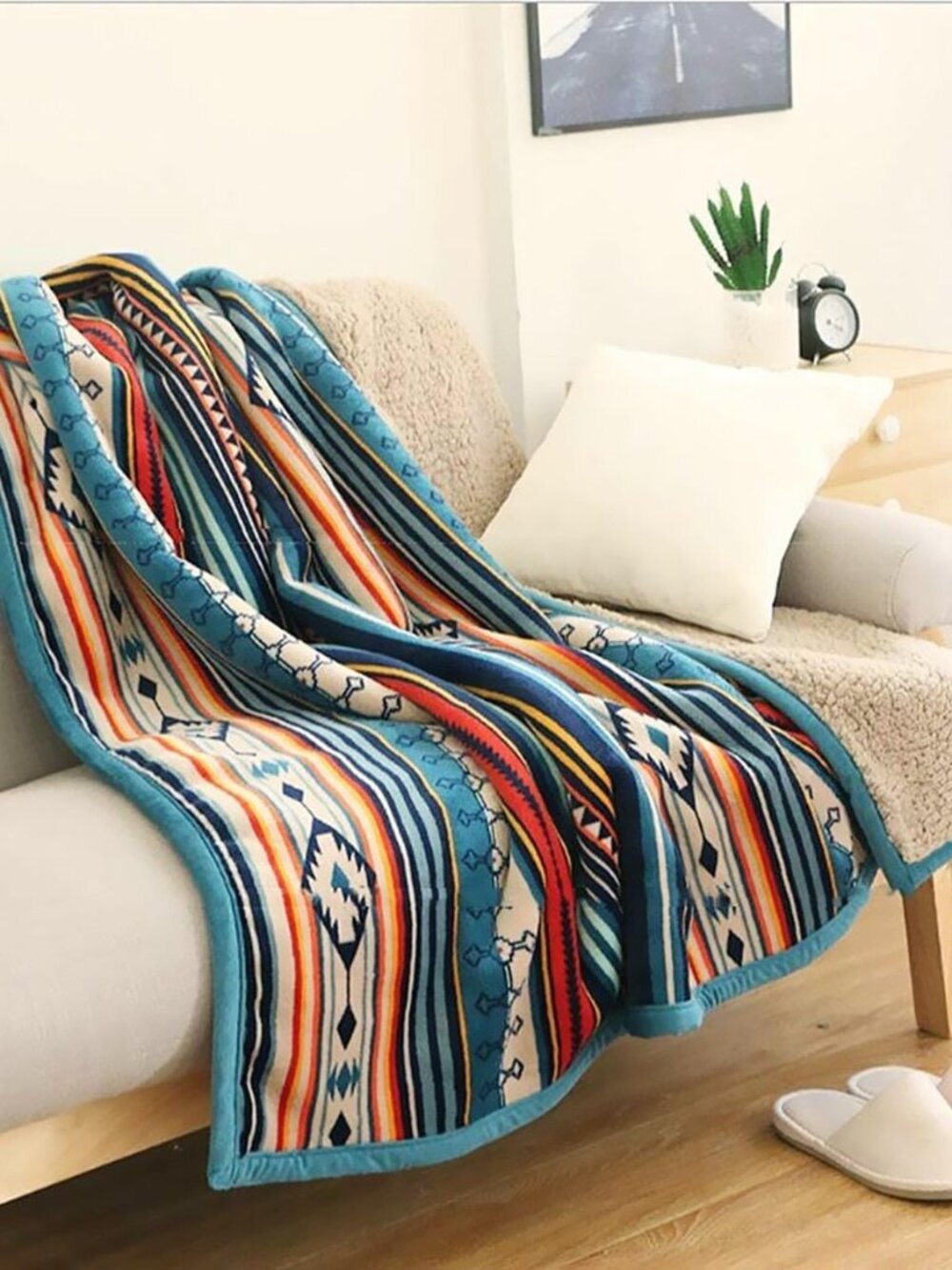 Boho Sherpa Throw 60'' x 50''- Bohemian Soft Plush Flannel Throw Blankets for